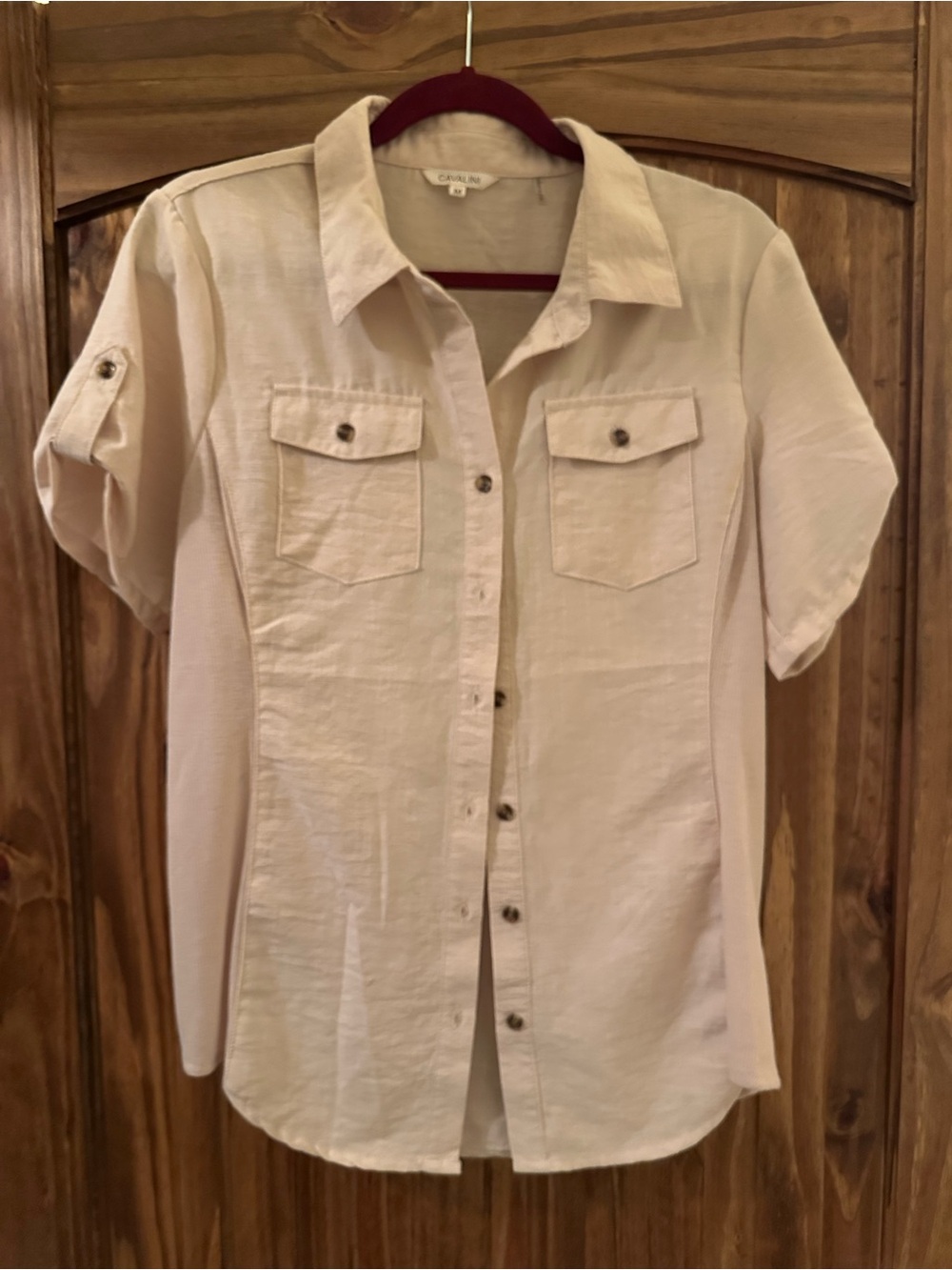 Cavalini Cream Short Sleeve Collar Shirt